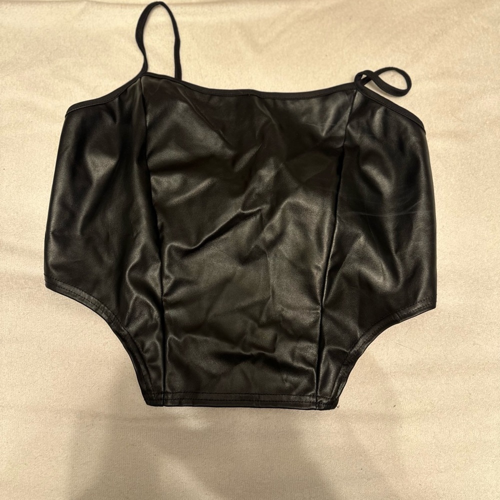 Prettylittlething faux leather crop top size 12
